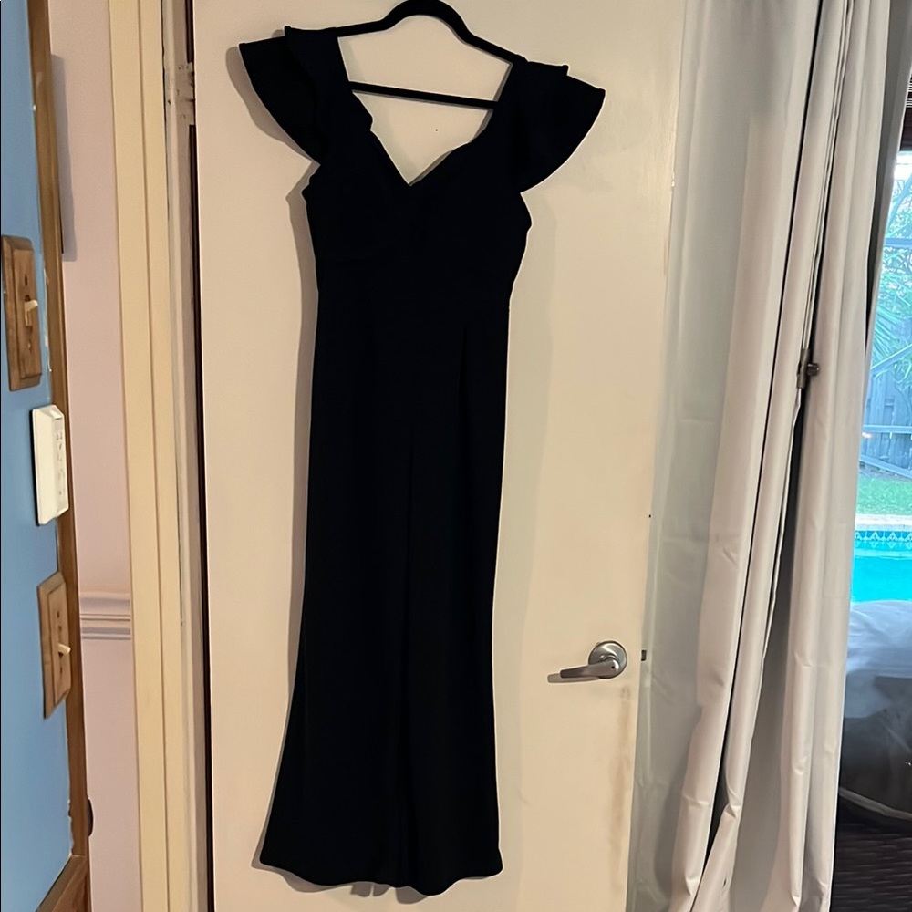 SHEIN Black Sweetheart Neck Flutter Sleeve Jumpsuit